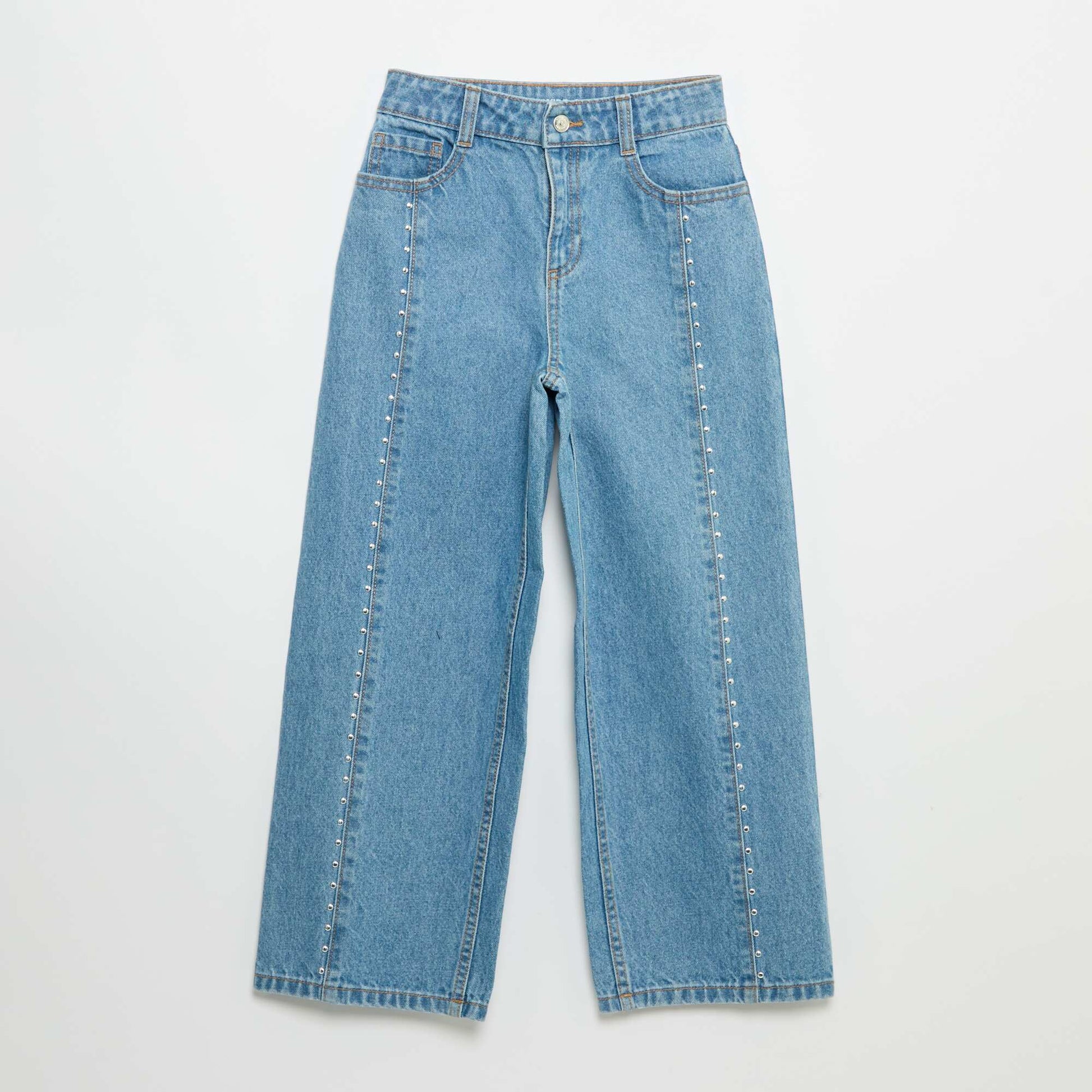 Wide Leg Trousers with Decorative Studs BLUE