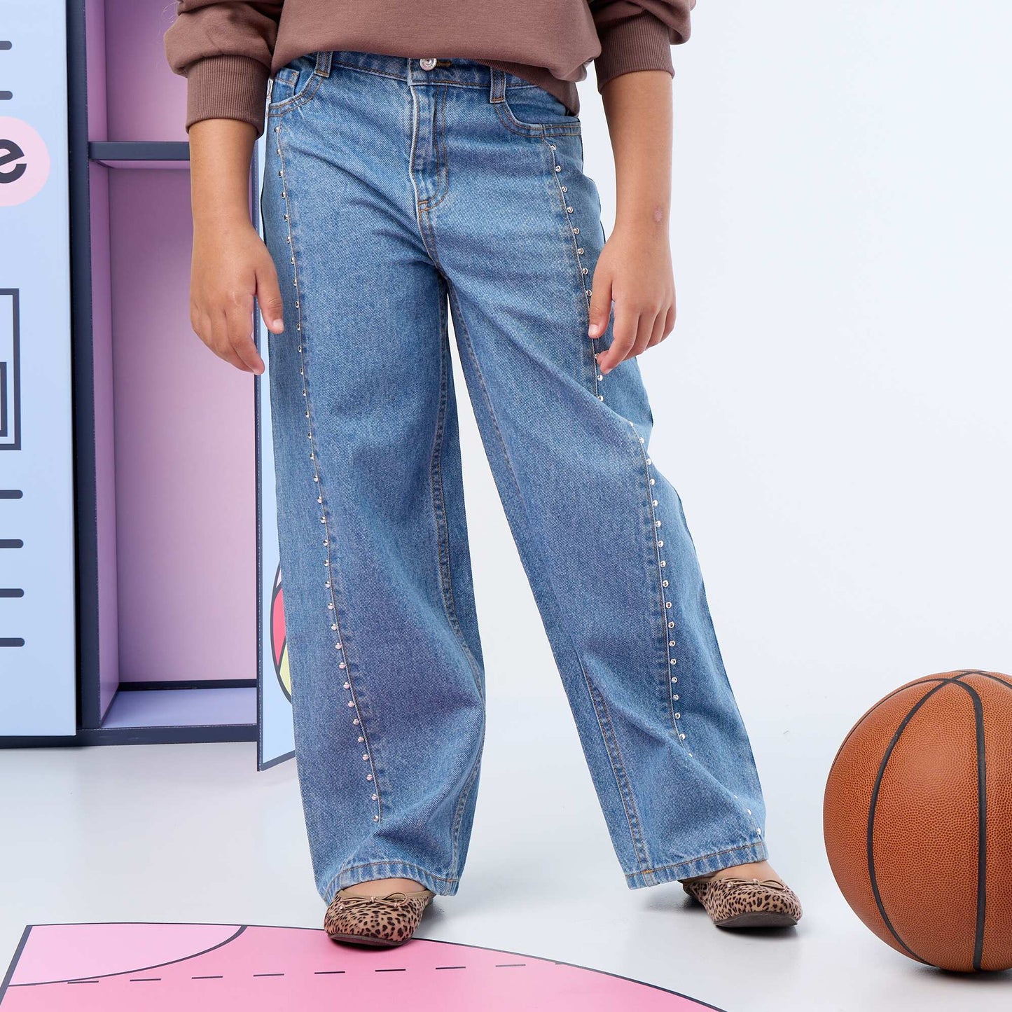 Wide Leg Trousers with Decorative Studs BLUE