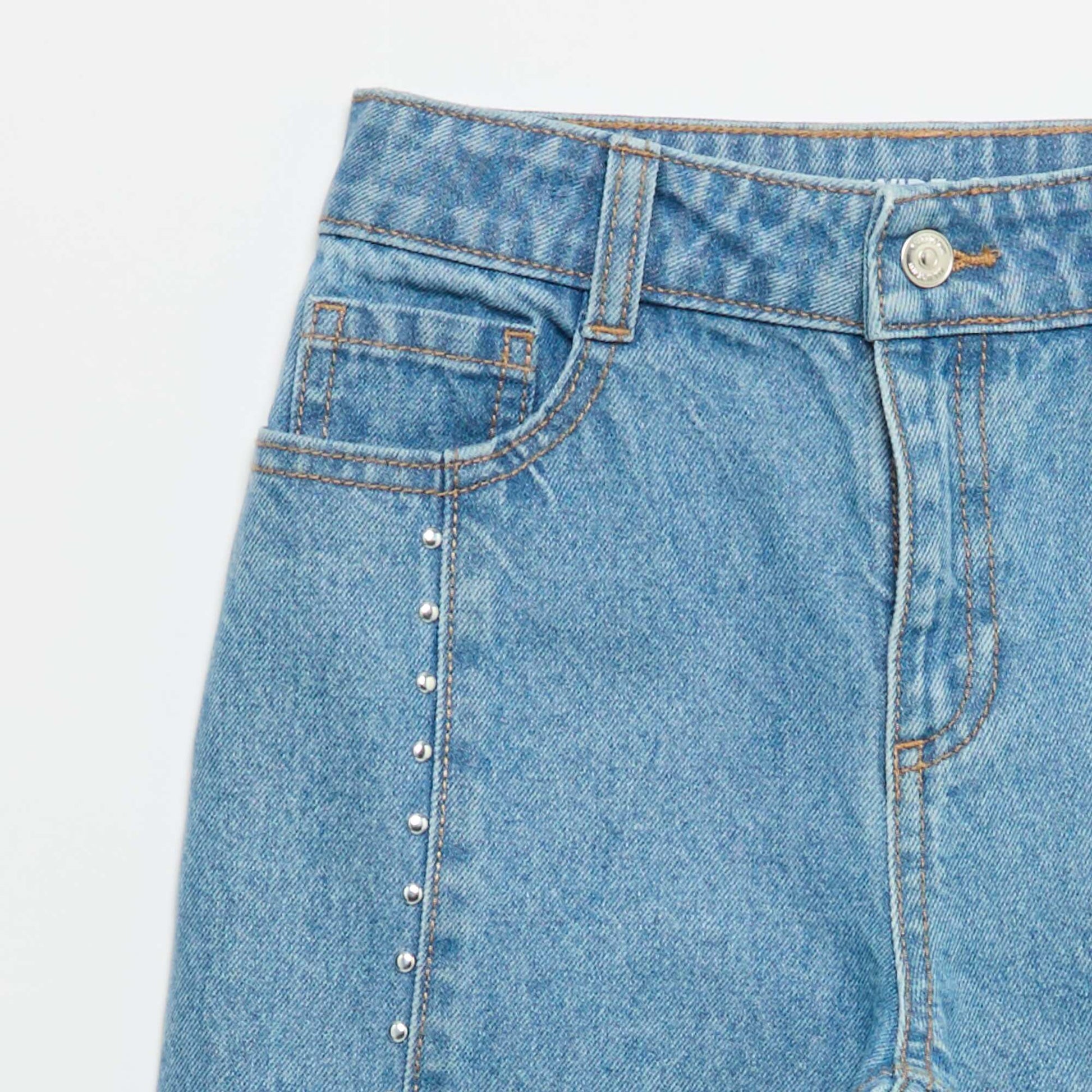 Wide Leg Trousers with Decorative Studs BLUE