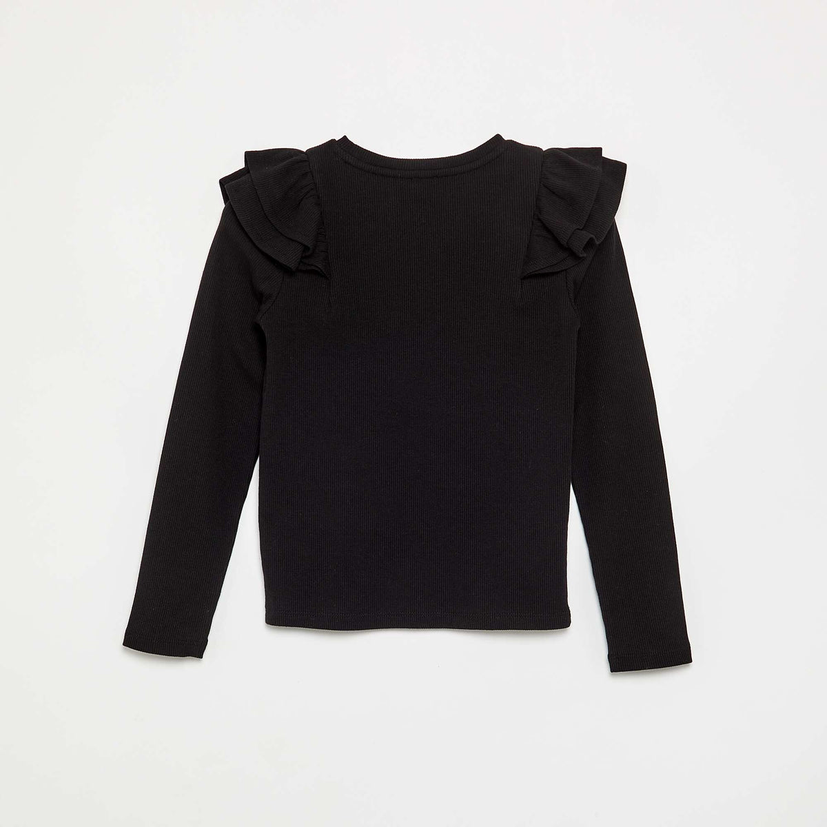 Long-sleeved ribbed knit T-shirt BLACK