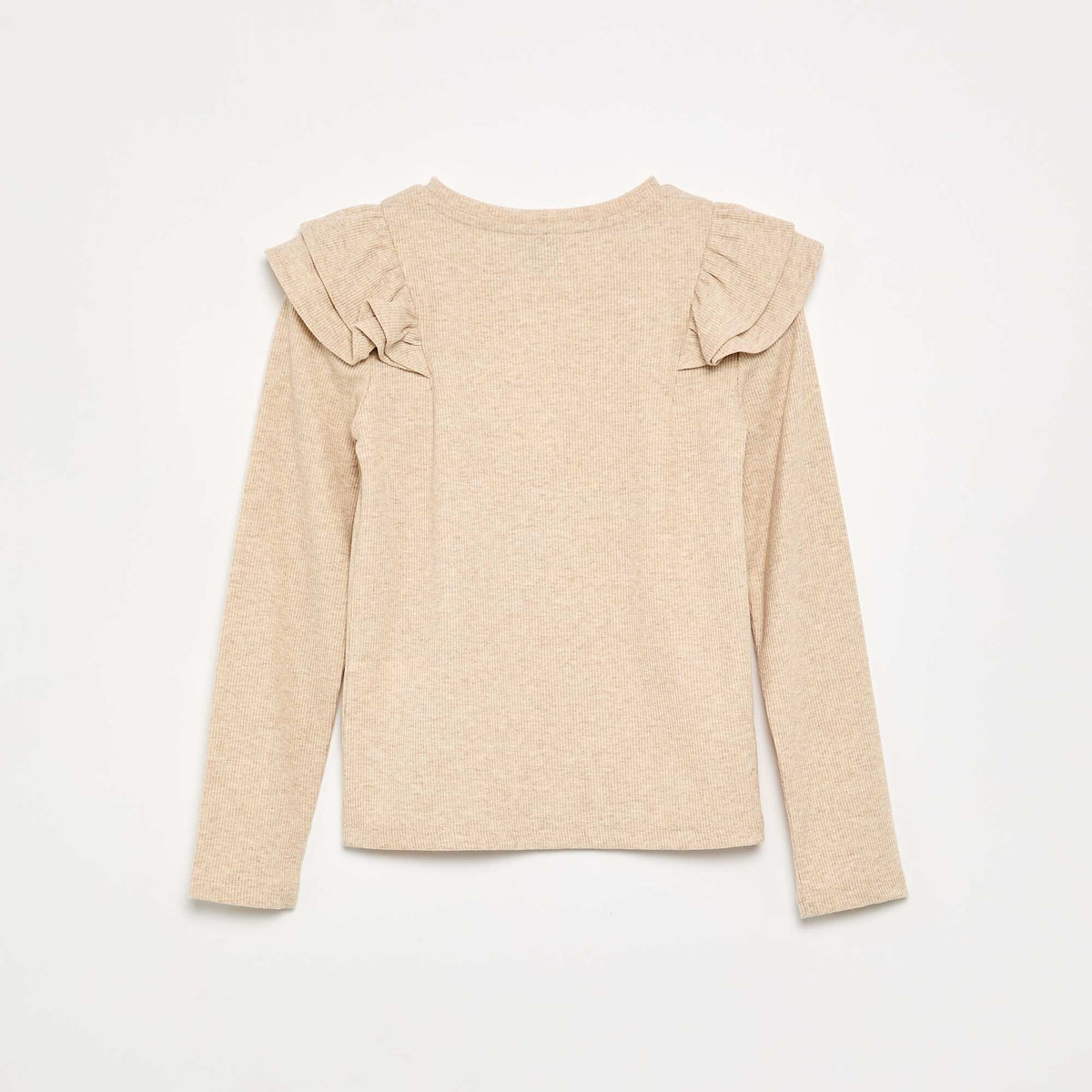 Long-sleeved ribbed knit T-shirt BEIGE