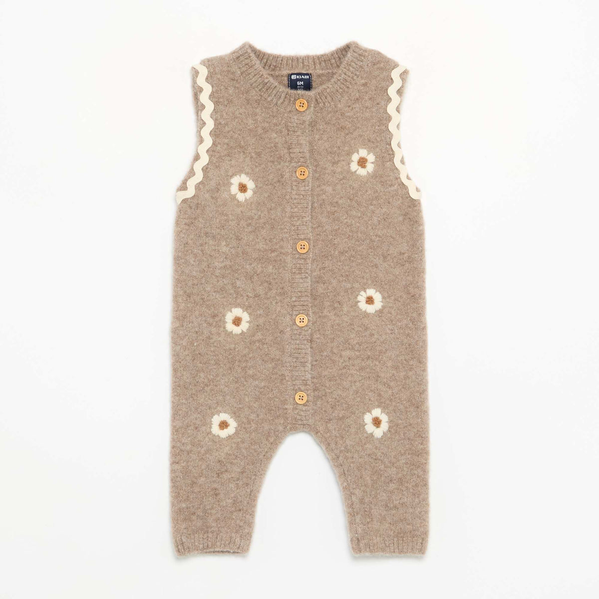 Long knitted sleeveless romper BEIGE