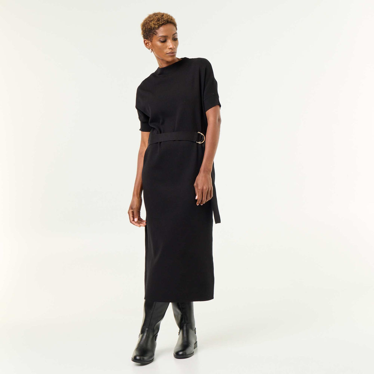 Heavy knit dress BLACK