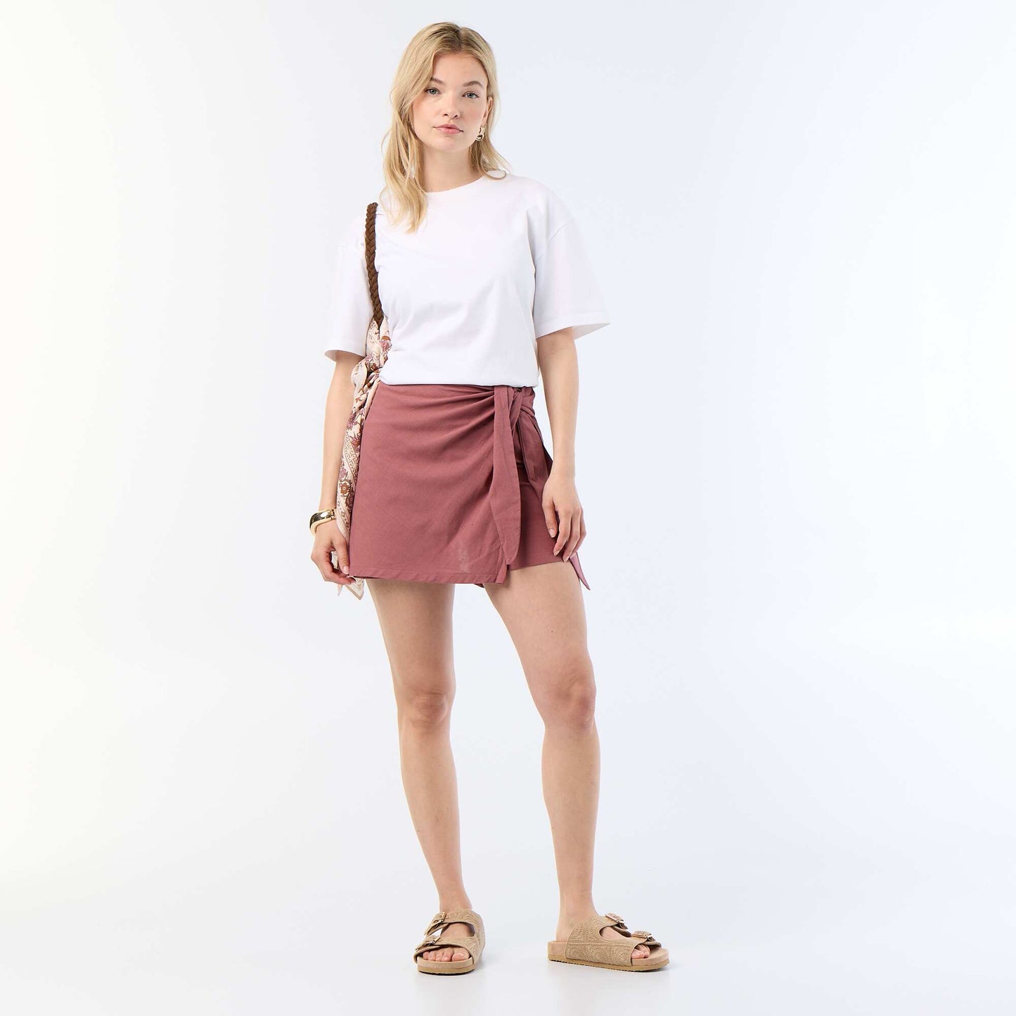 Lightweight skort with tie belt PINK