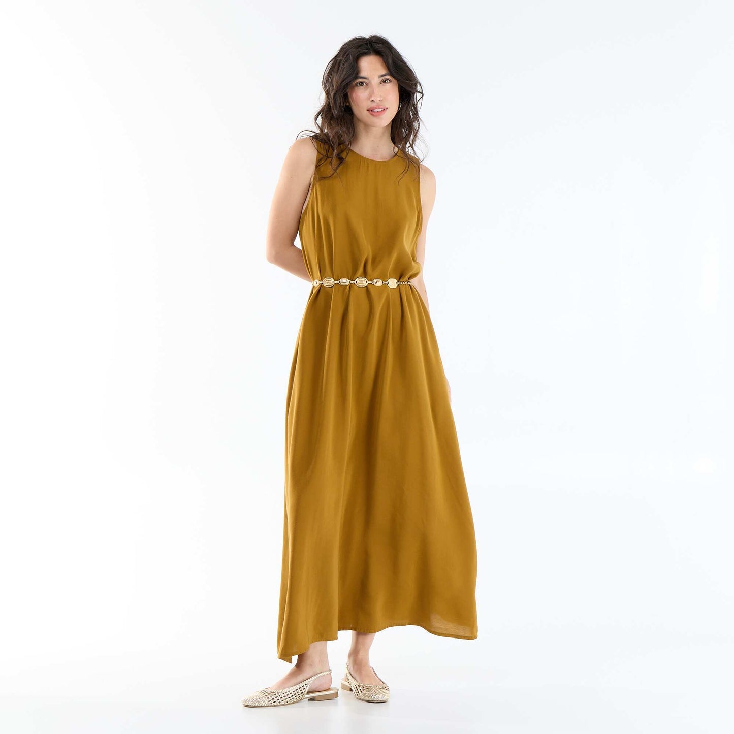 Long loose-fit dress BROWN