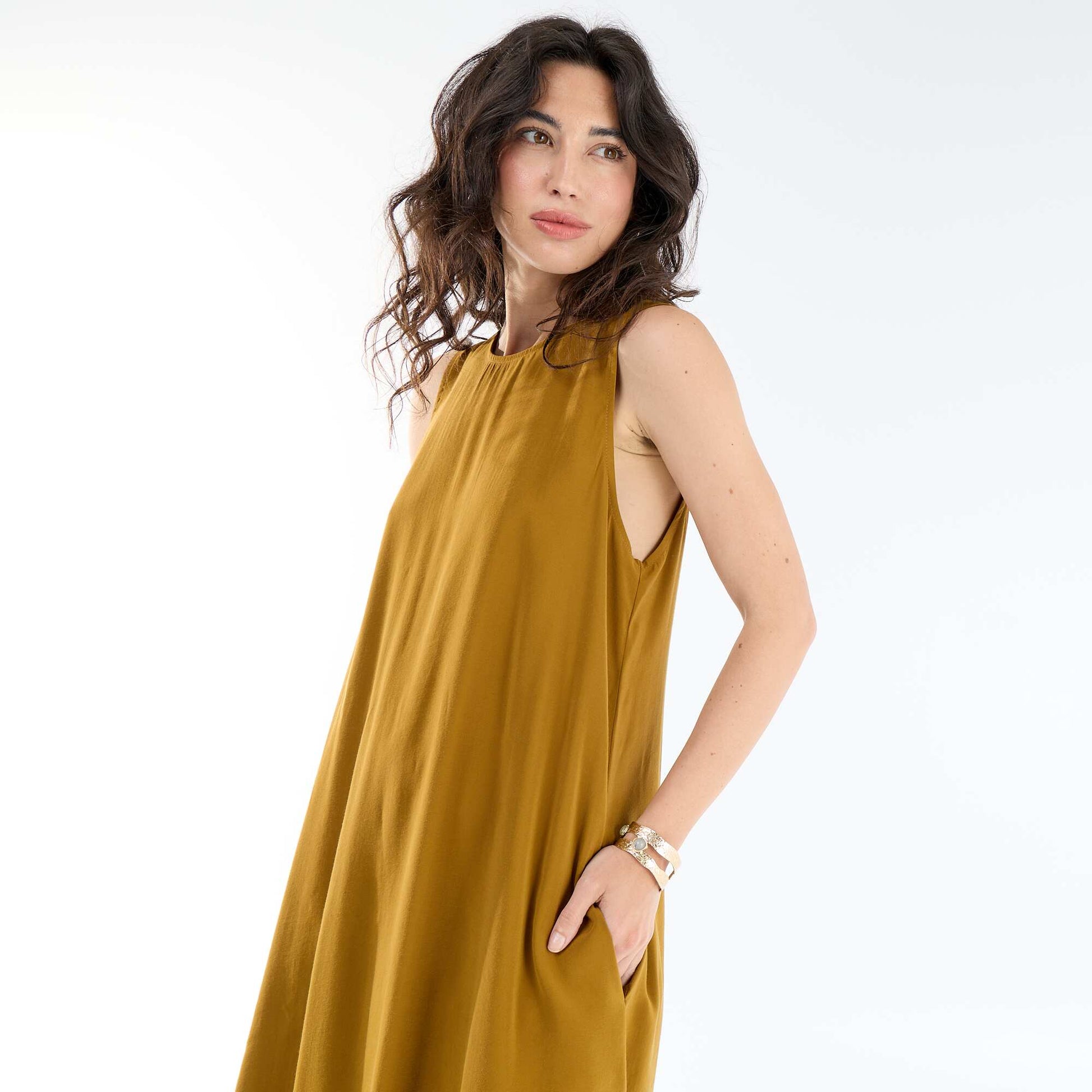 Long loose-fit dress BROWN