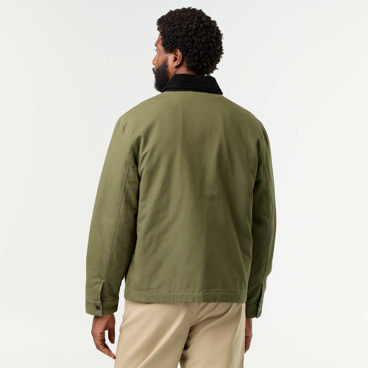Short Zip-Up Jacket with Velvet Contrast Collar GREEN