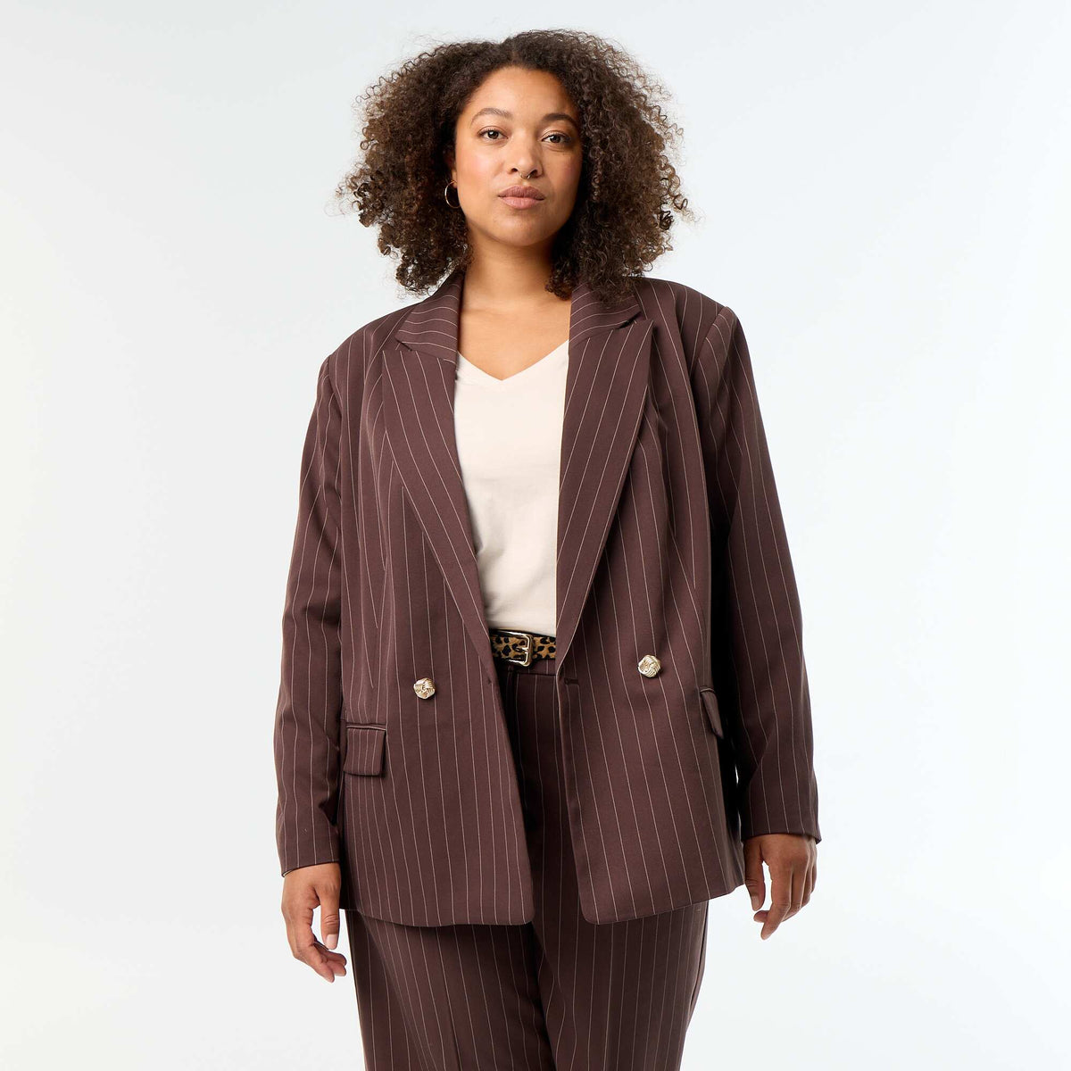 Long Double-Breasted Tailored Jacket BROWN