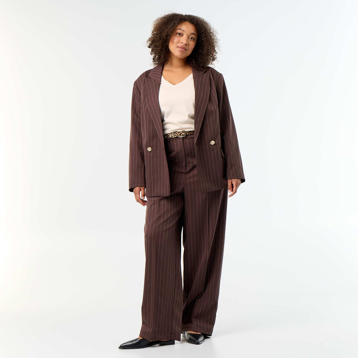 Long Double-Breasted Tailored Jacket BROWN