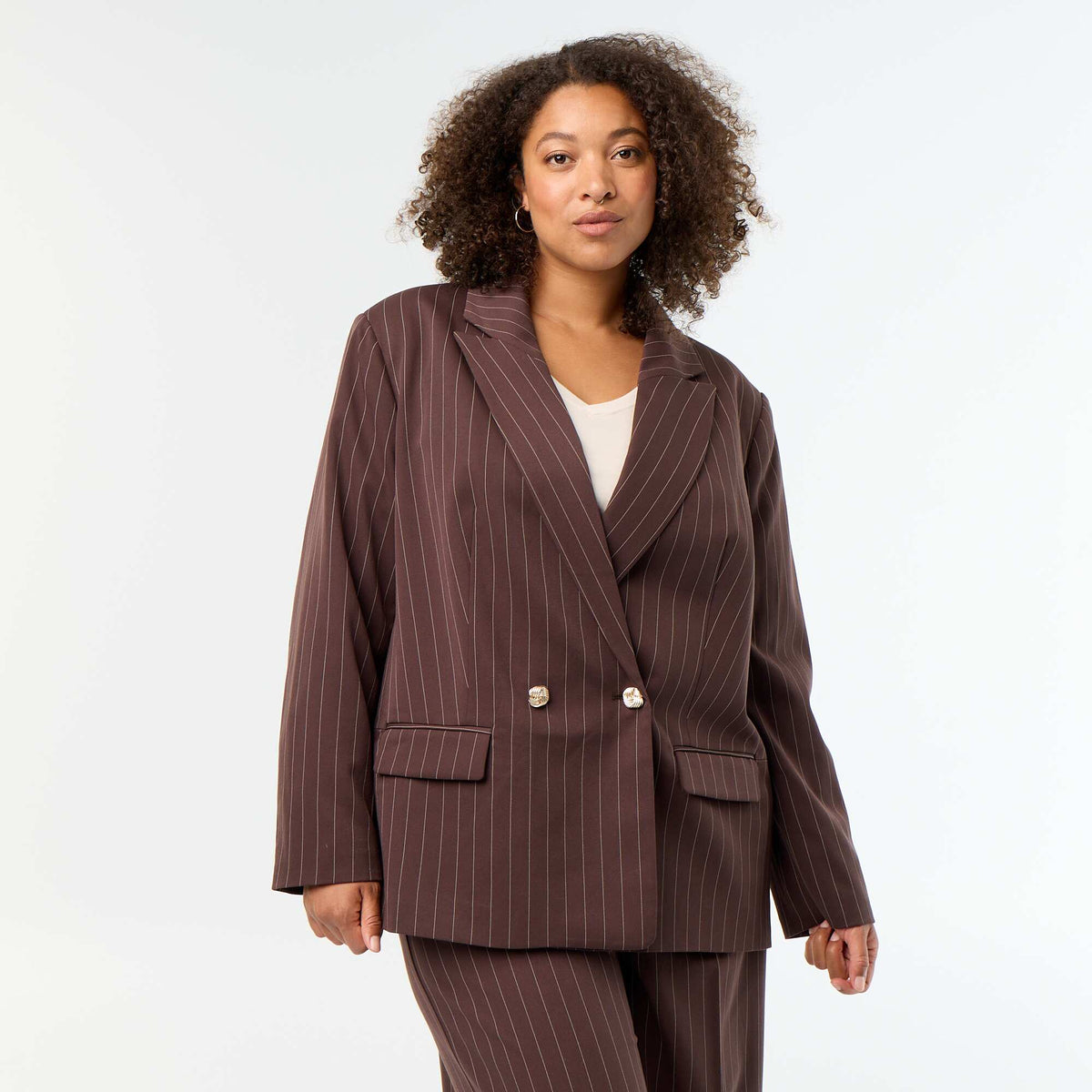 Long Double-Breasted Tailored Jacket BROWN