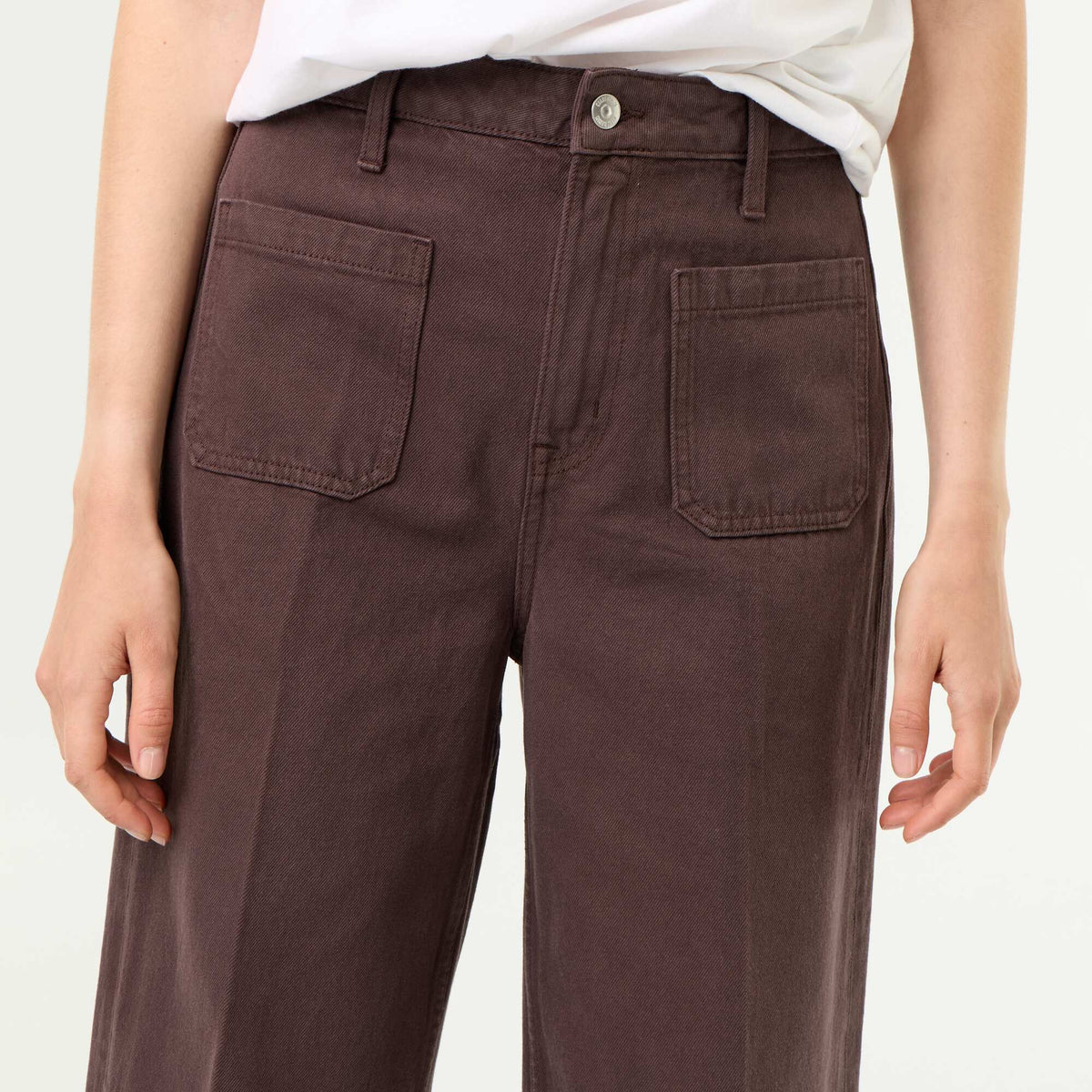 High-waisted wide-leg jeans with patch pockets BROWN