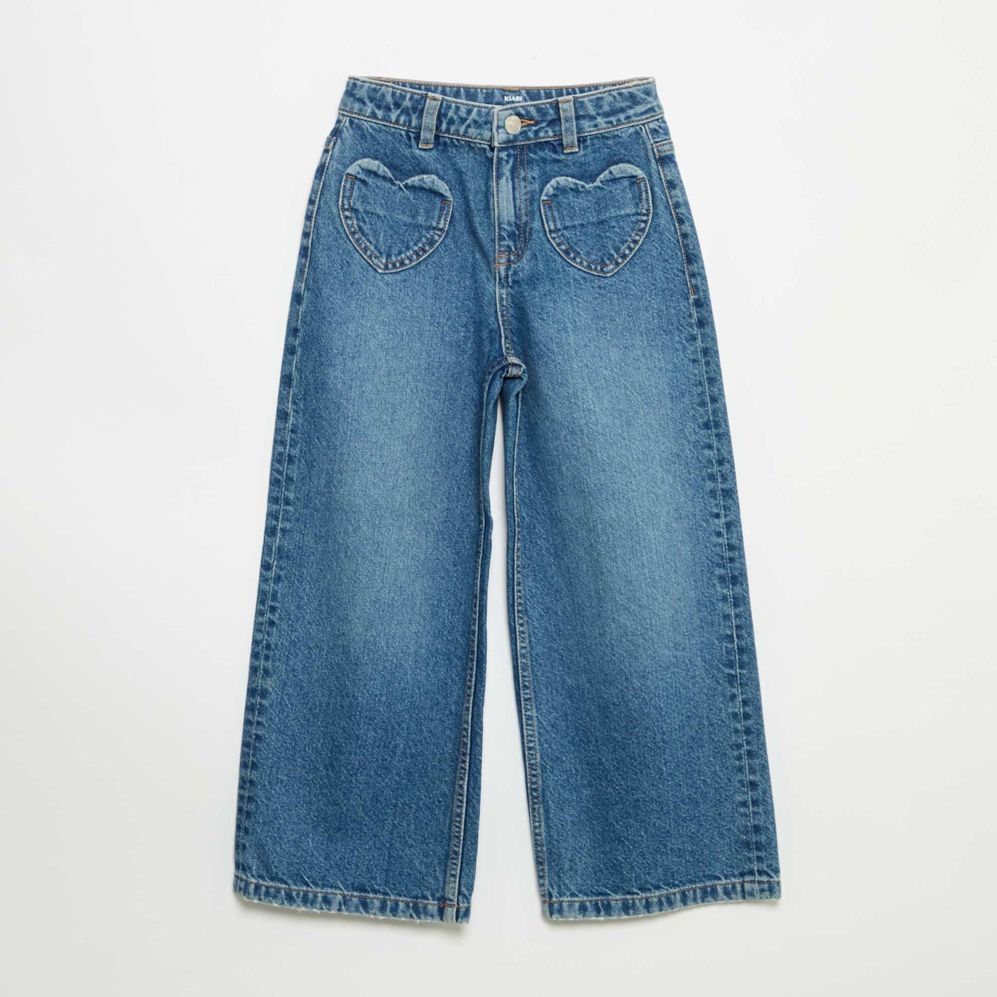Wide Leg Pants with Heart Embroidery BLUE