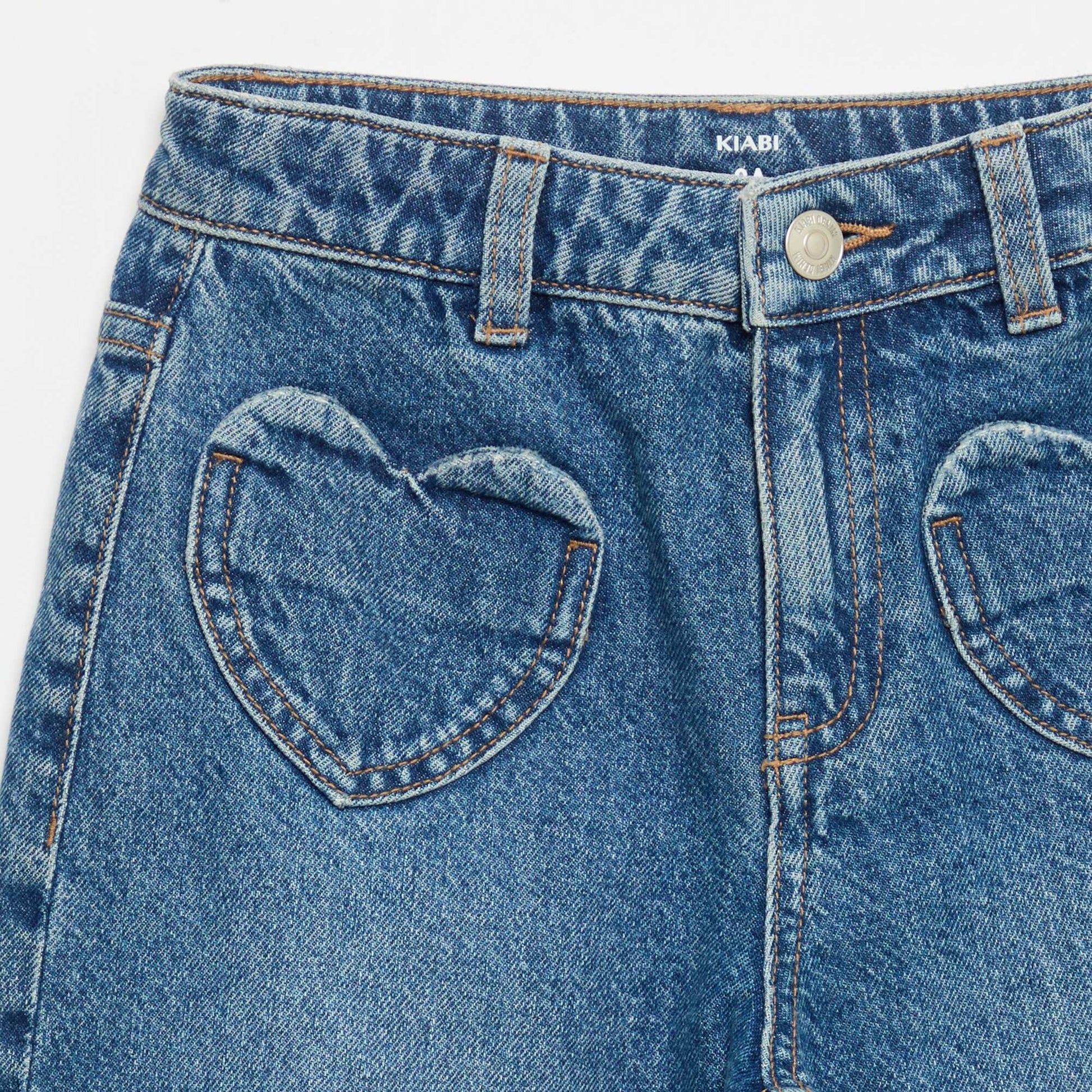 Wide Leg Pants with Heart Embroidery BLUE