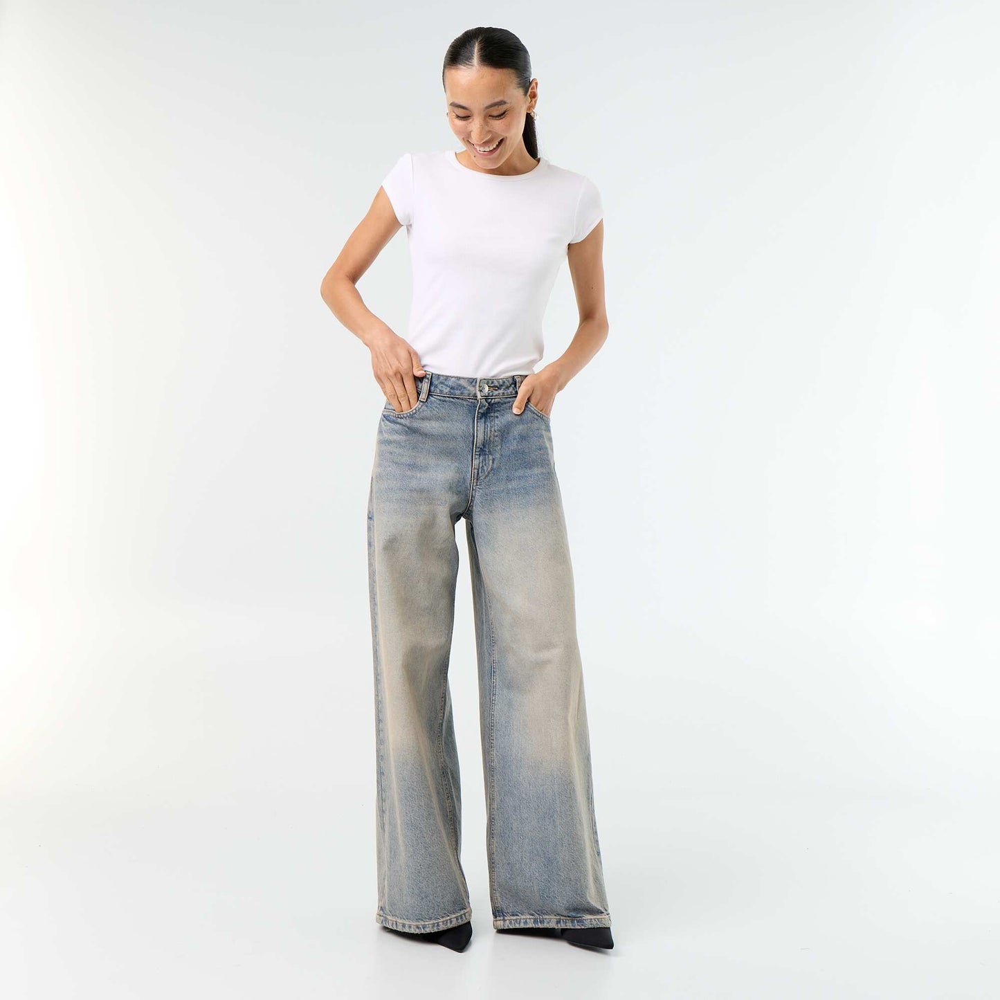 Patterned wide-leg jeans BLUE
