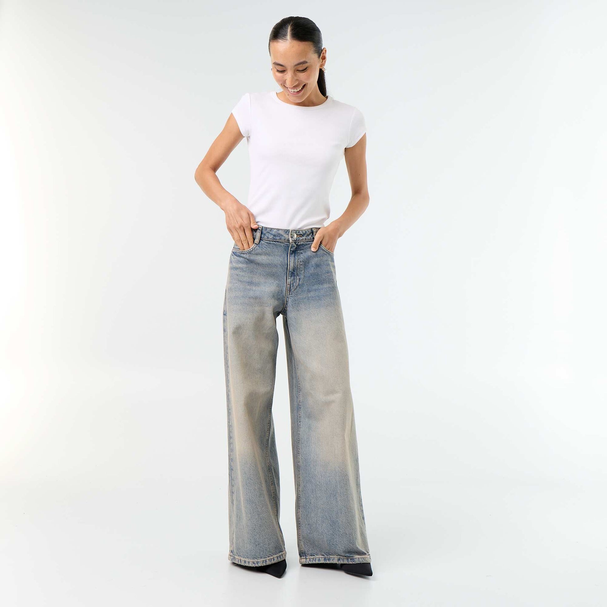 Patterned wide-leg jeans BLUE