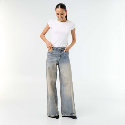 Patterned wide-leg jeans BLUE