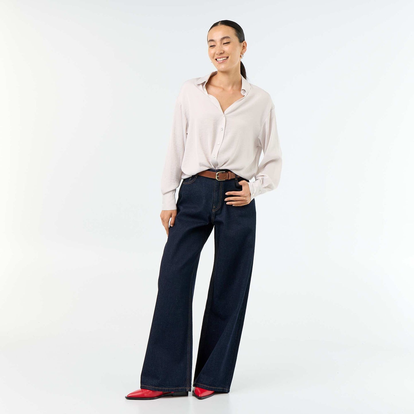 Patterned wide-leg jeans BLUE