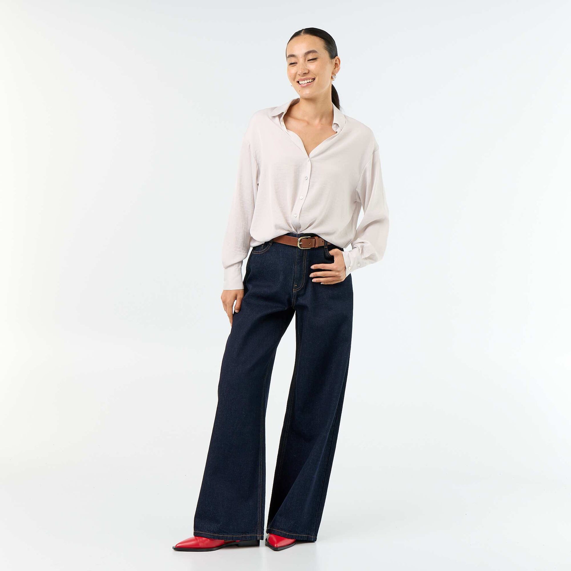Patterned wide-leg jeans BLUE
