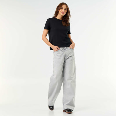 Barrel Jeans with Asymmetric Button Fly GREY