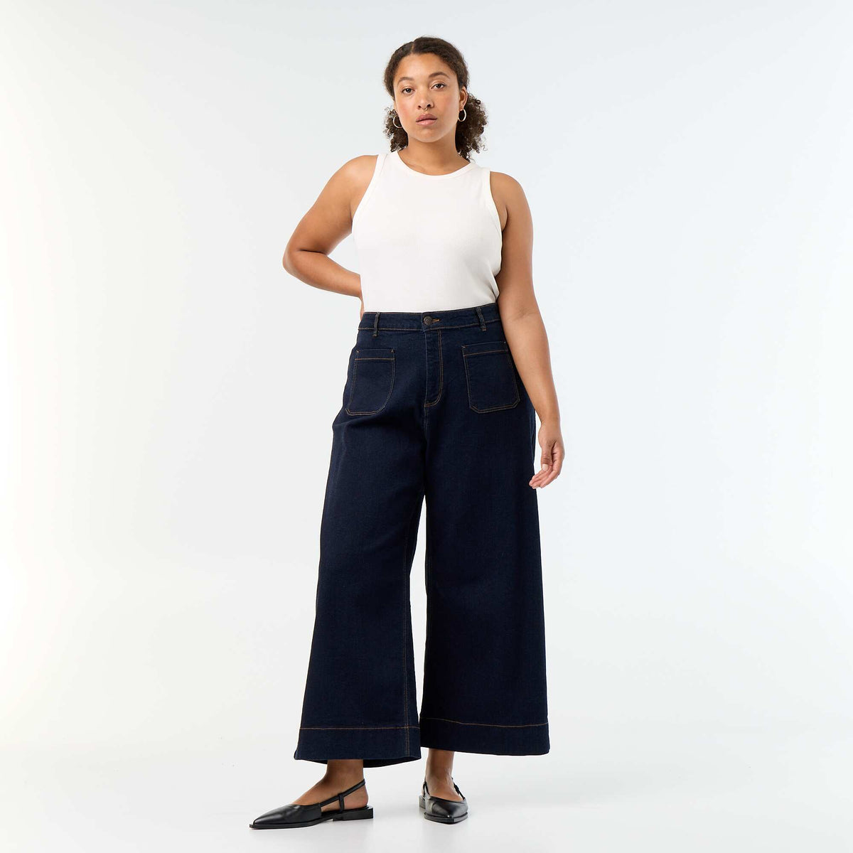 Wide-leg jeans with patch pockets BLUE