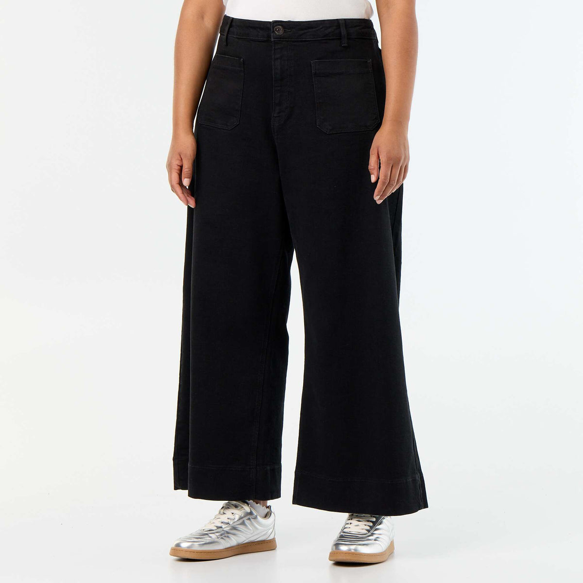 Wide-leg jeans with patch pockets BLACK