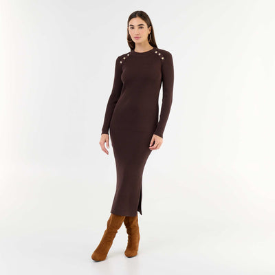 Long ribbed knit dress BROWN