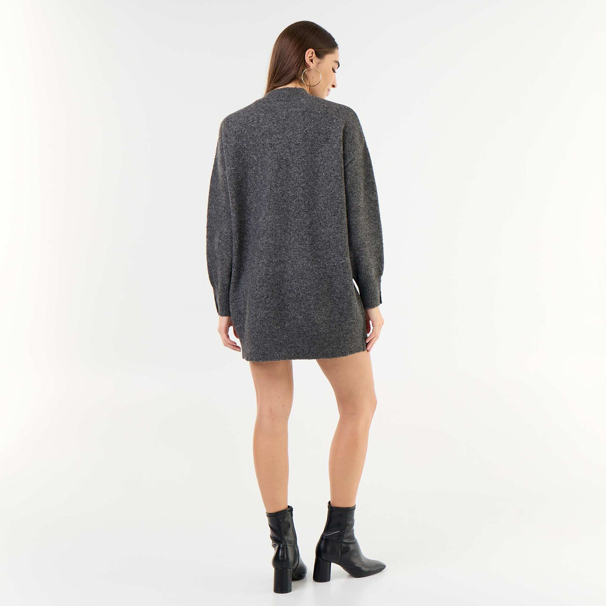 Short knit dress with button detail sleeves GREY
