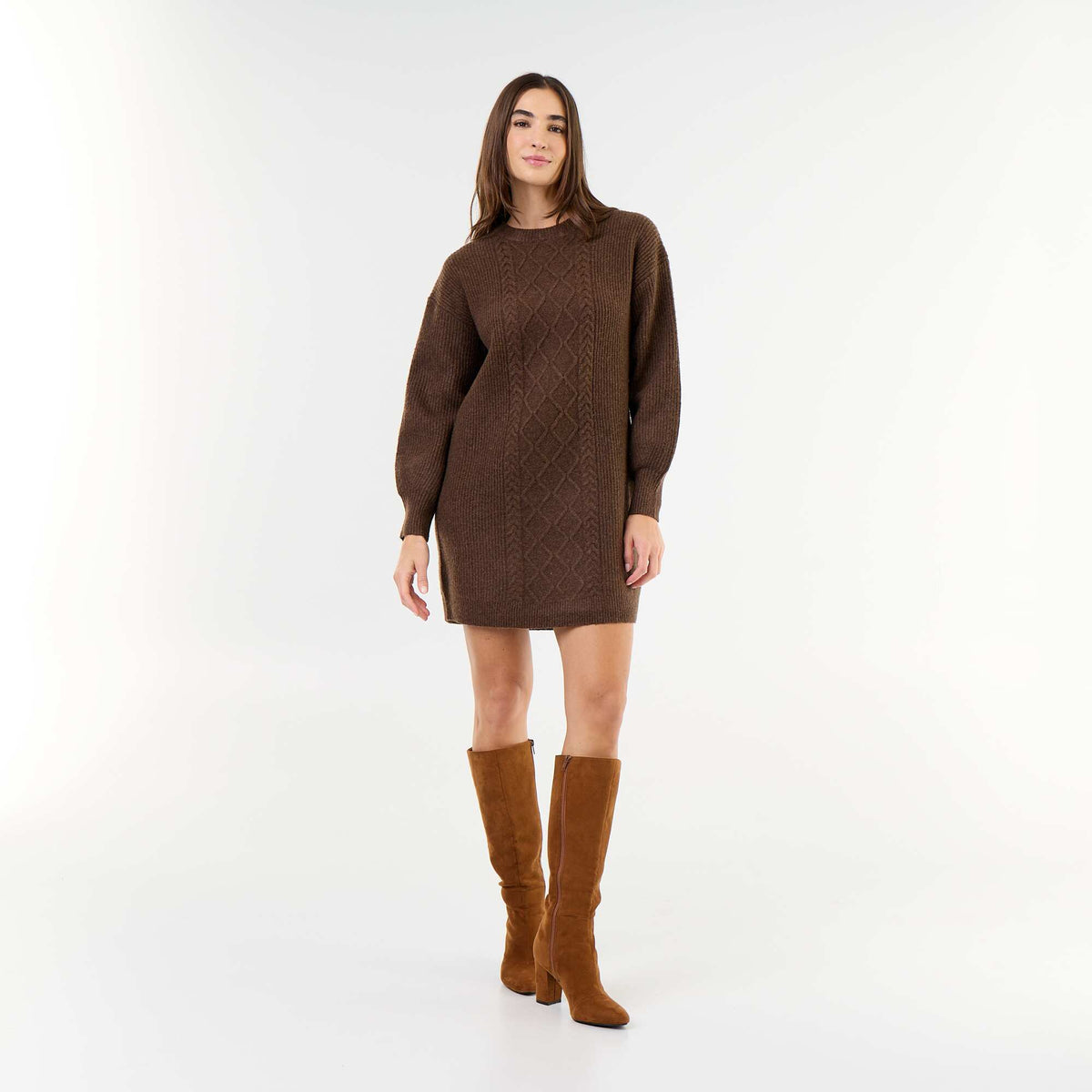 Cable knit sweater dress BROWN