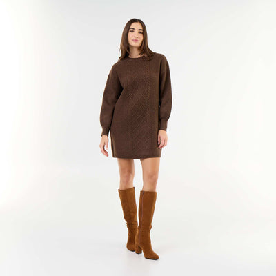 Cable knit sweater dress BROWN