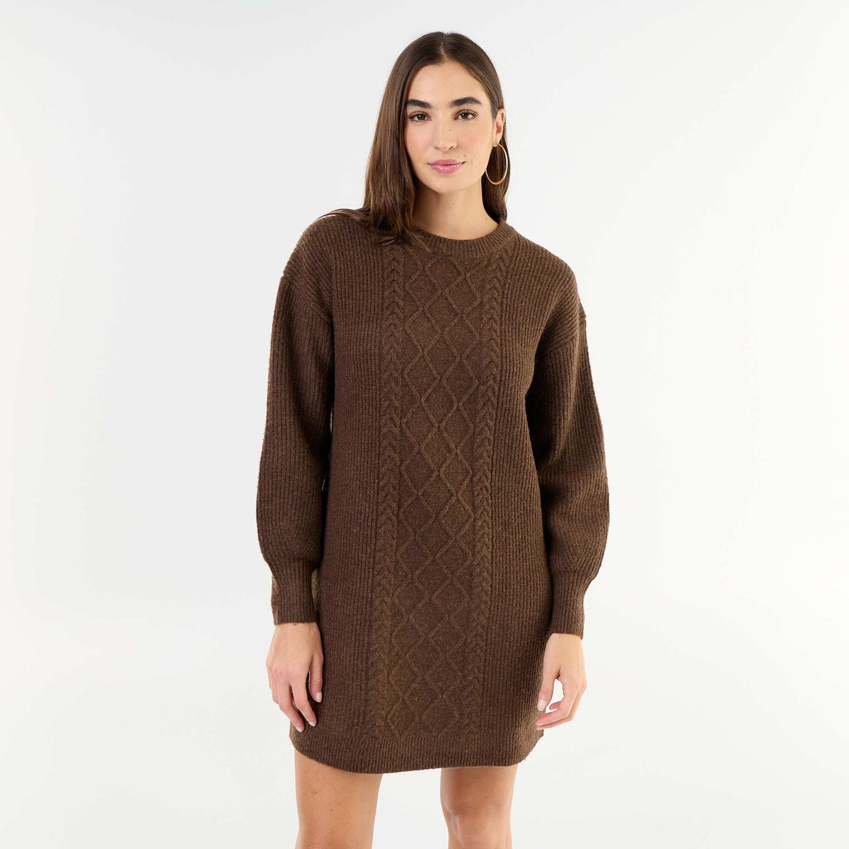 Cable knit sweater dress BROWN