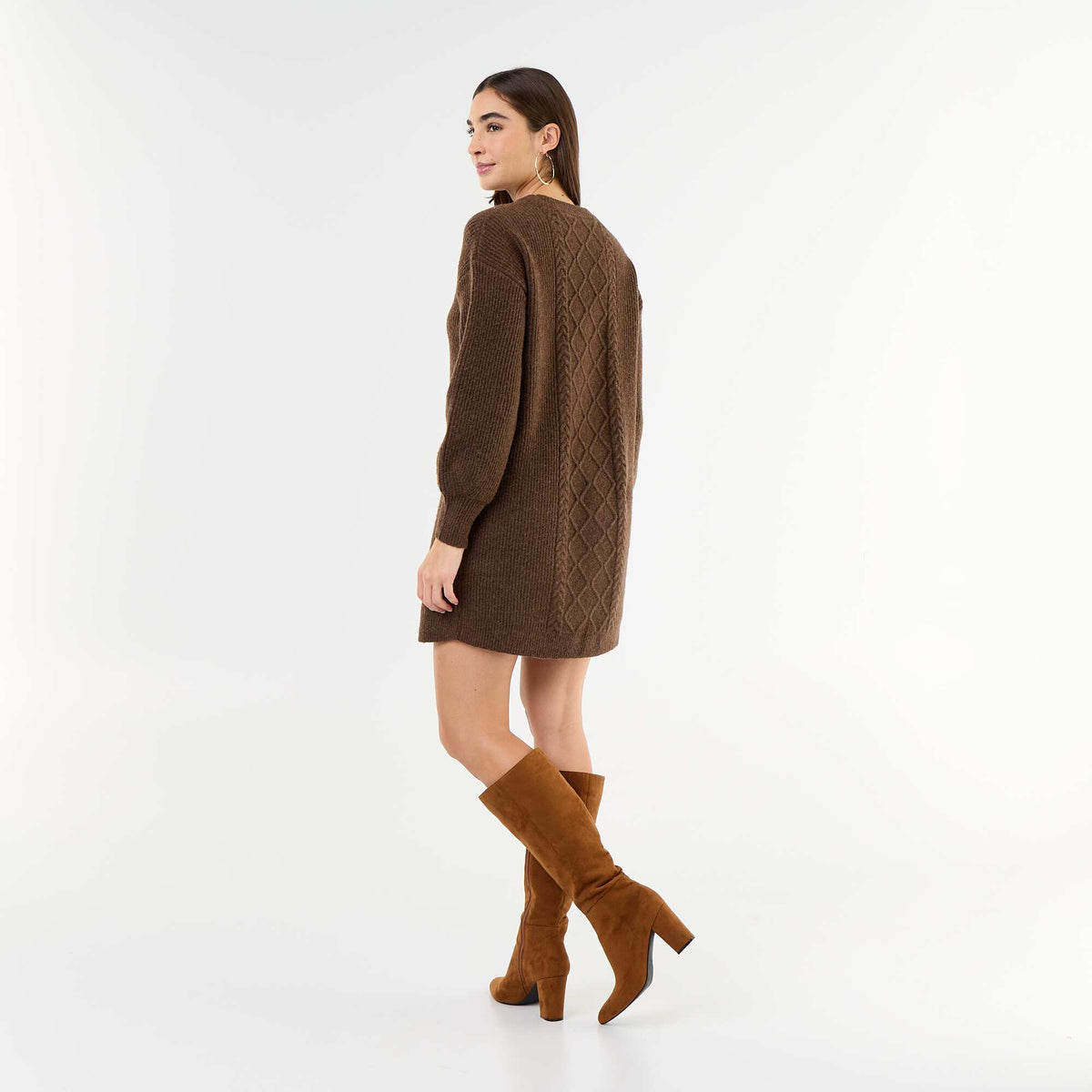 Cable knit sweater dress BROWN