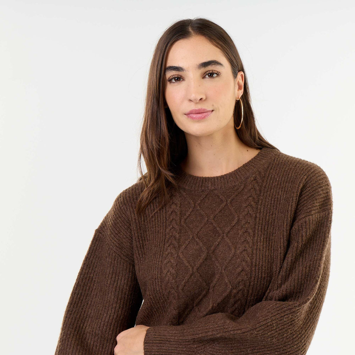 Cable knit sweater dress BROWN