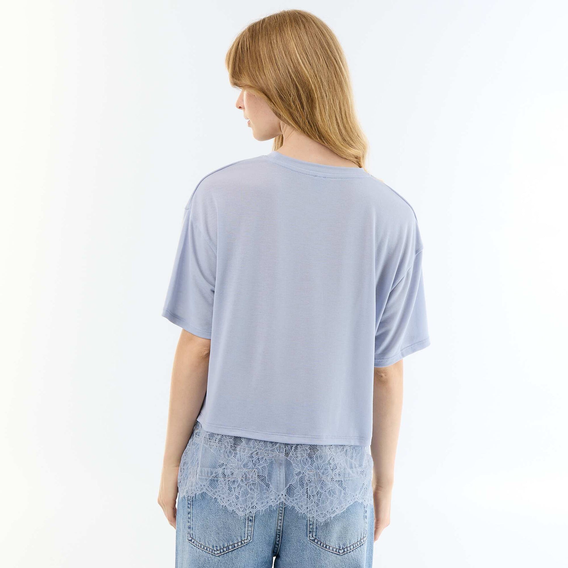 Lightweight T-shirt with lace hem BLUE