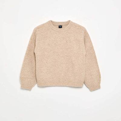 Plain Long-Sleeved Sweater BEIGE