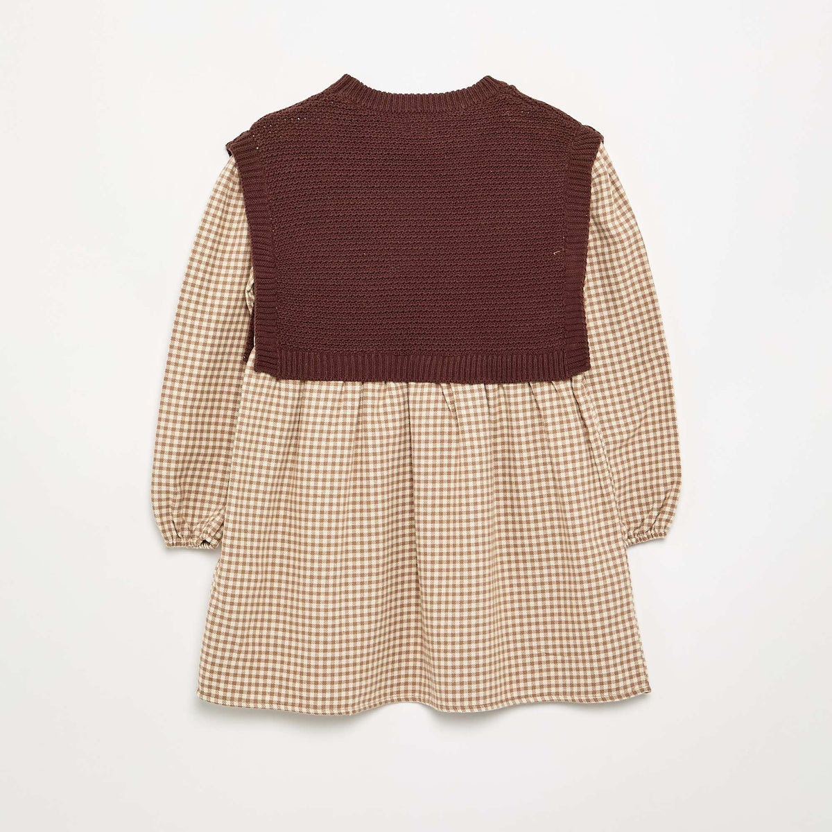 2-in-1 Dress with Knit Top and Flannel Bottom BROWN