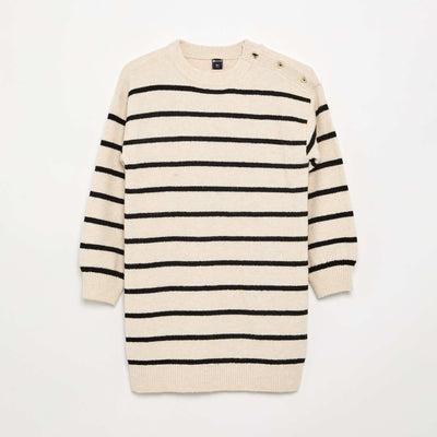 Long-sleeved button-neck sweater dress BEIGE