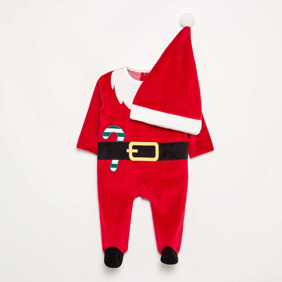 Velvet 'Christmas' 2-Piece Set: Sleepsuit & Hat RED