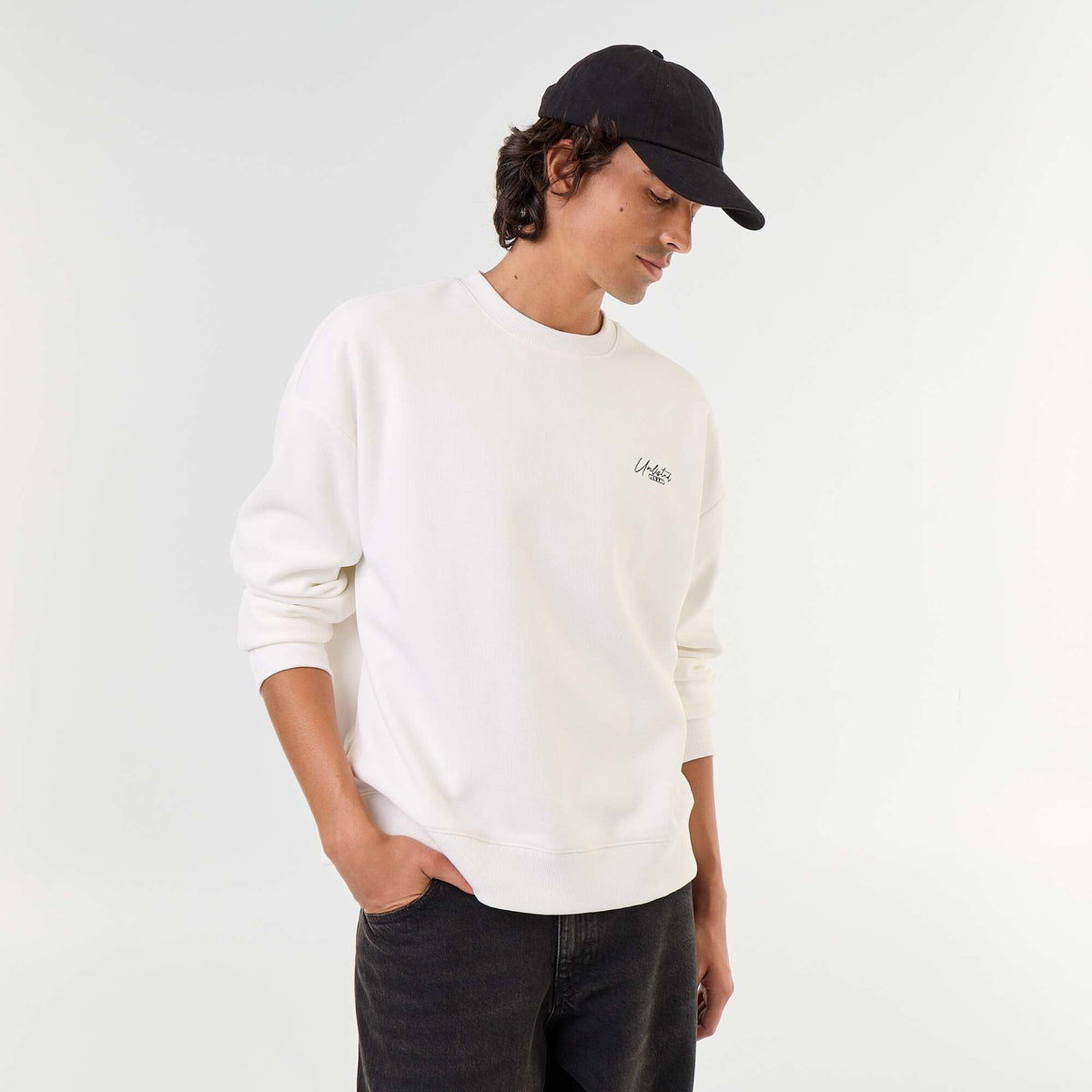 Piqué knit crew neck sweatshirt WHITE