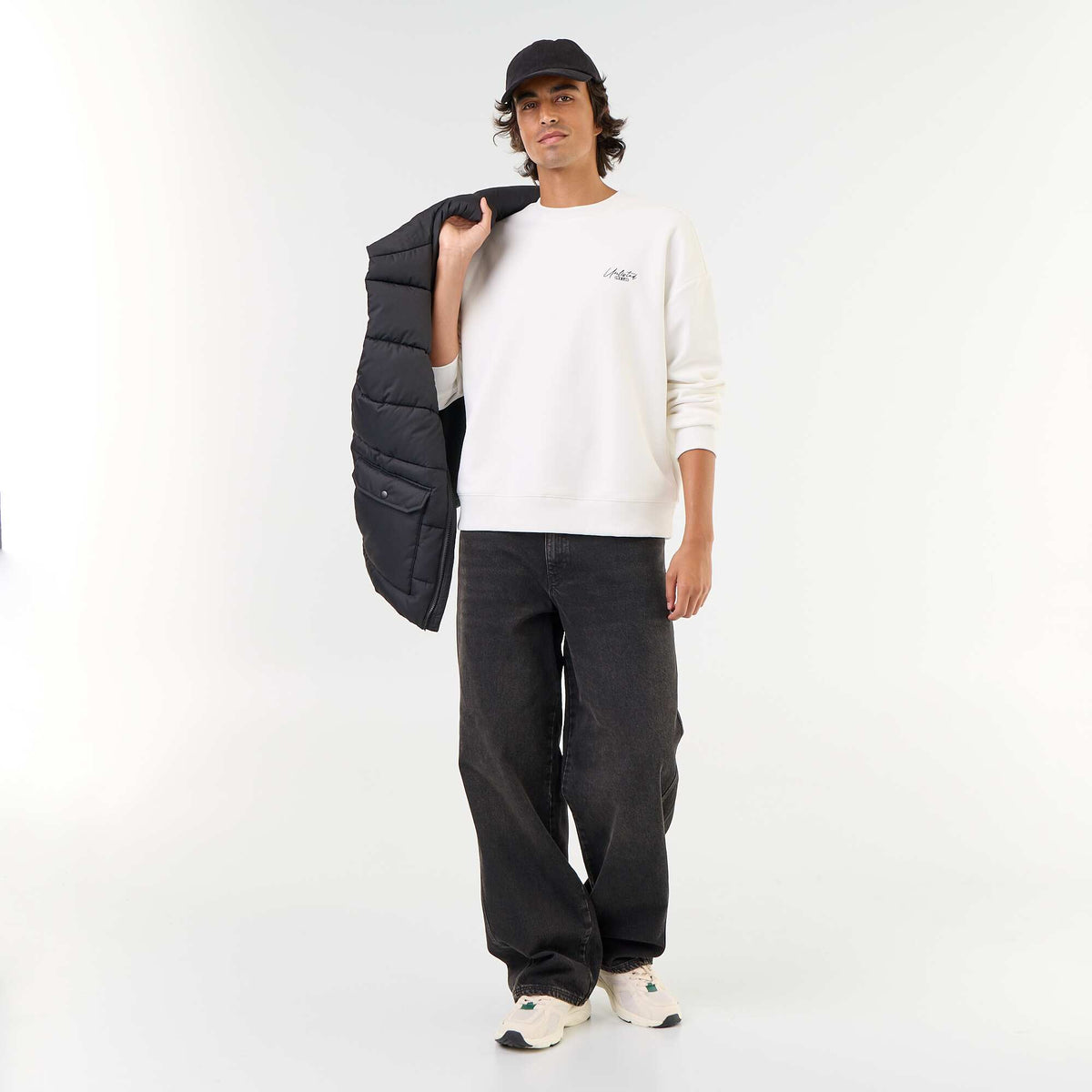 Piqué knit crew neck sweatshirt WHITE