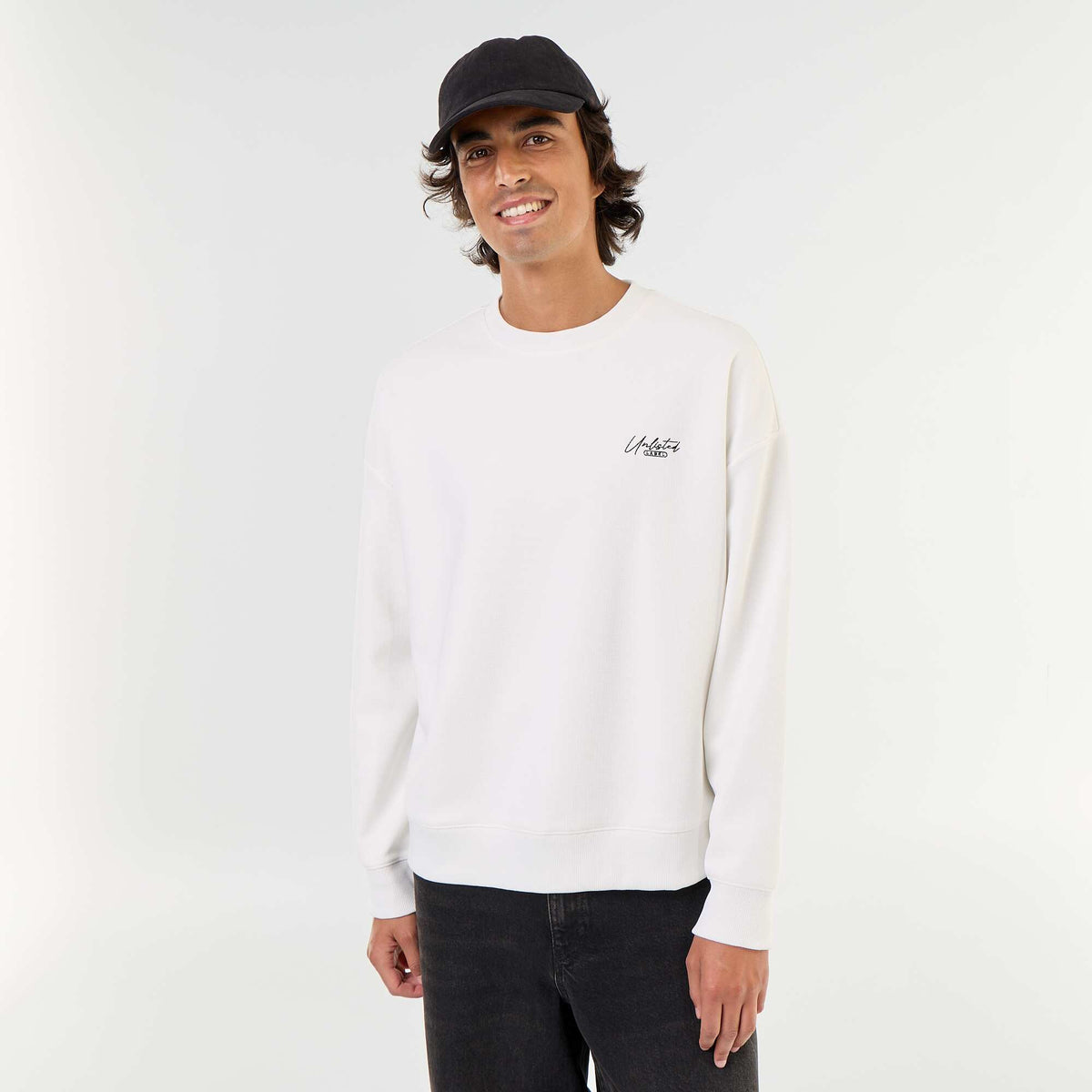 Piqué knit crew neck sweatshirt WHITE