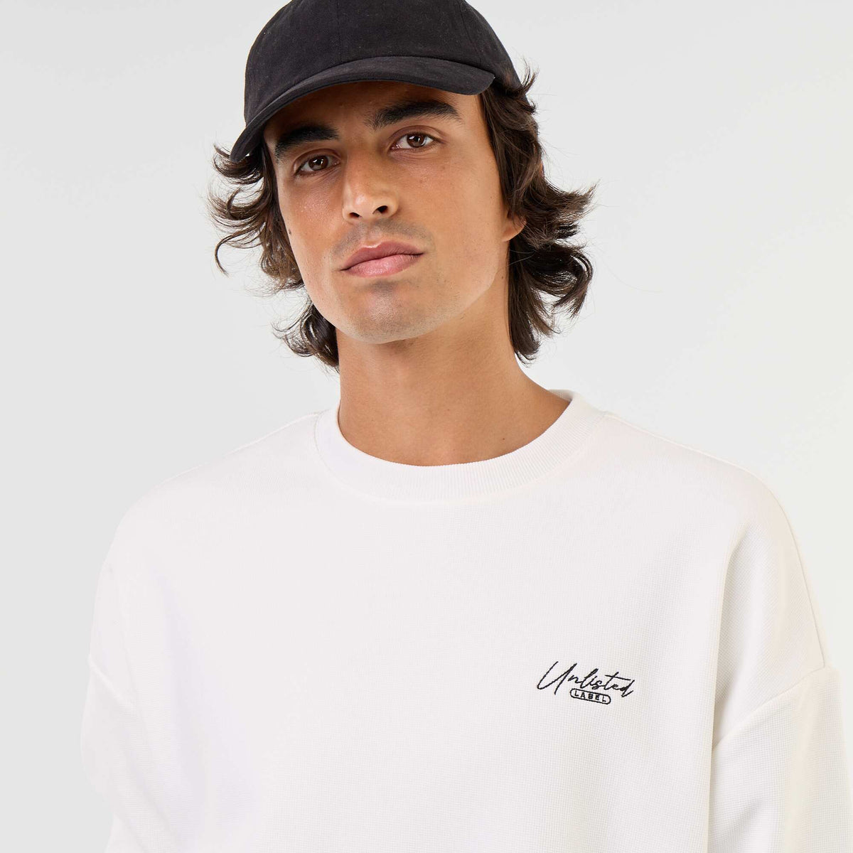 Piqué knit crew neck sweatshirt WHITE
