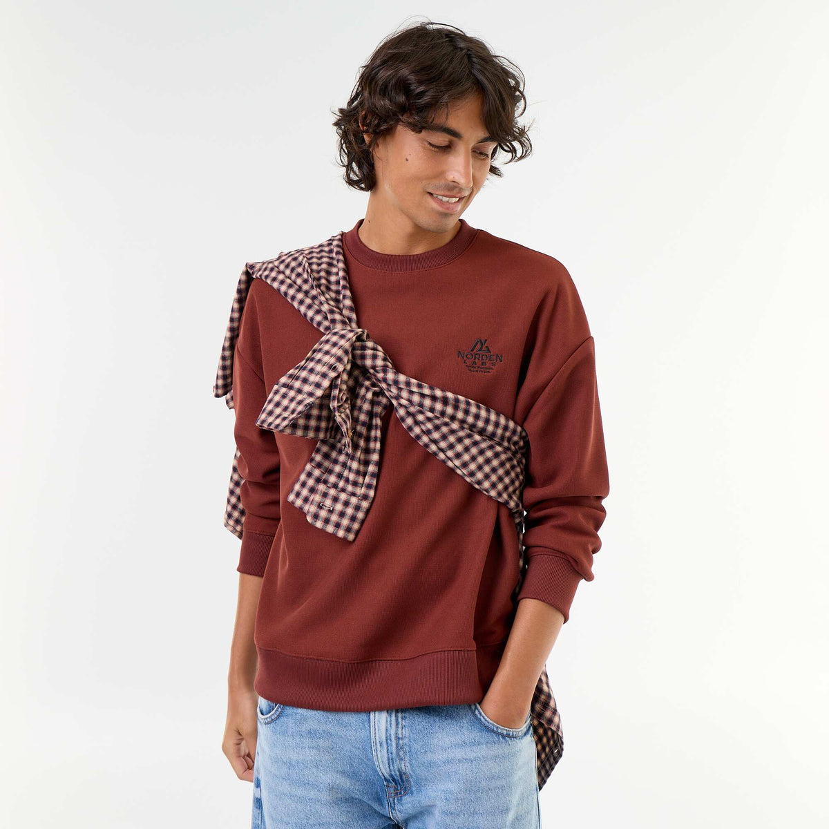 Piqué knit crew neck sweatshirt BROWN
