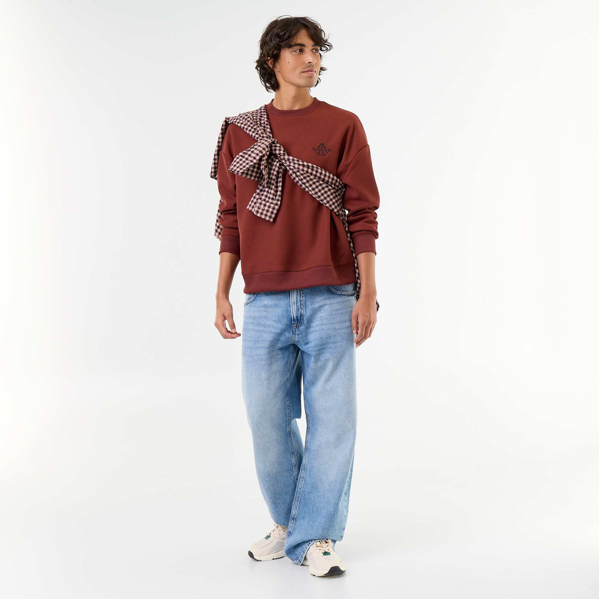 Piqué knit crew neck sweatshirt BROWN
