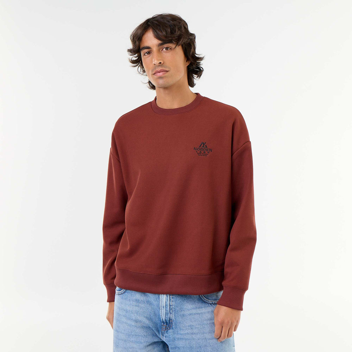 Piqué knit crew neck sweatshirt BROWN