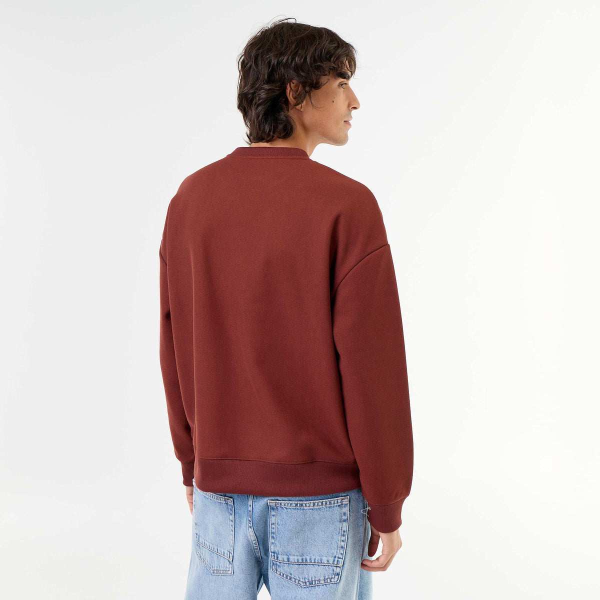 Piqué knit crew neck sweatshirt BROWN