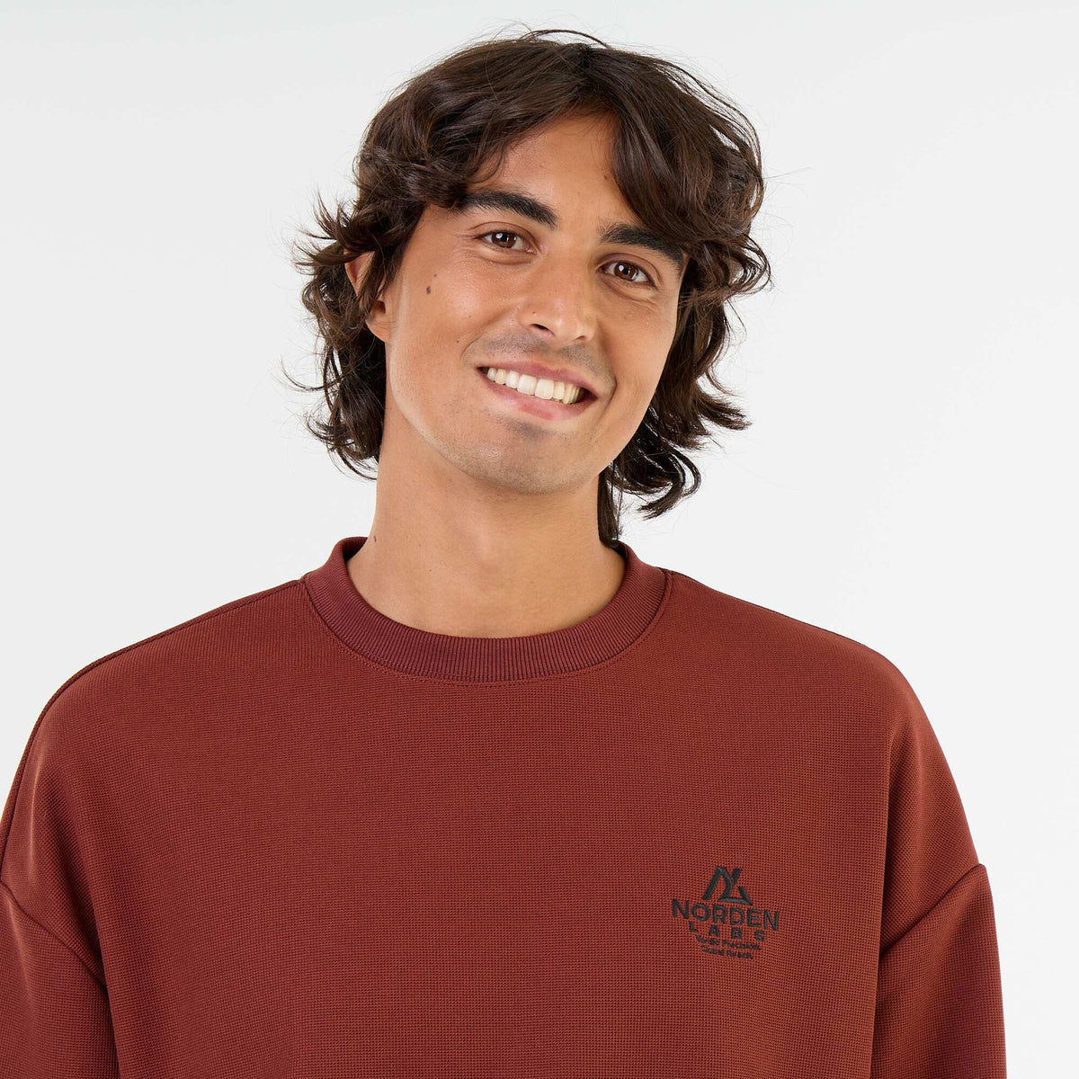 Piqué knit crew neck sweatshirt BROWN