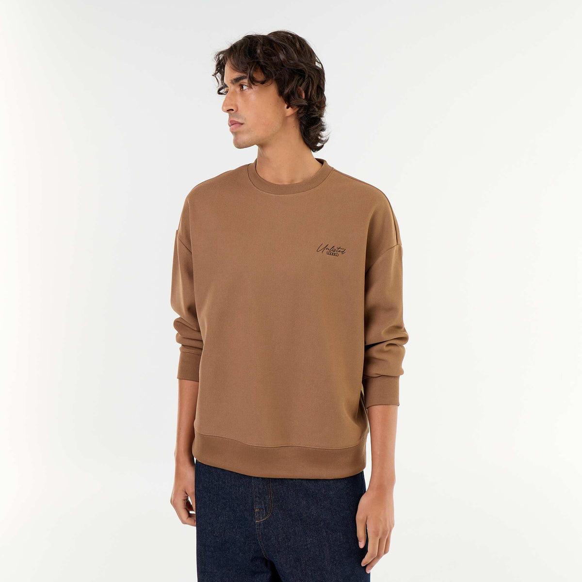 Piqué knit crew neck sweatshirt BROWN