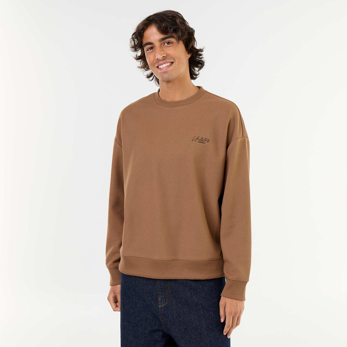 Piqué knit crew neck sweatshirt BROWN
