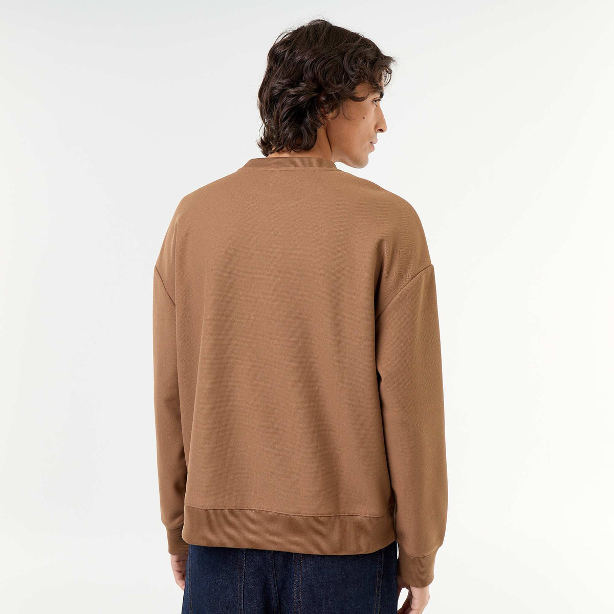 Piqué knit crew neck sweatshirt BROWN