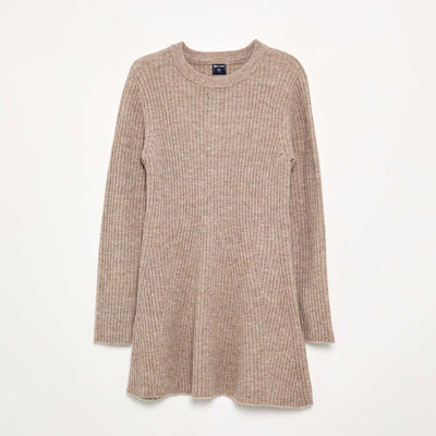 Long-sleeved ribbed knit dress BEIGE